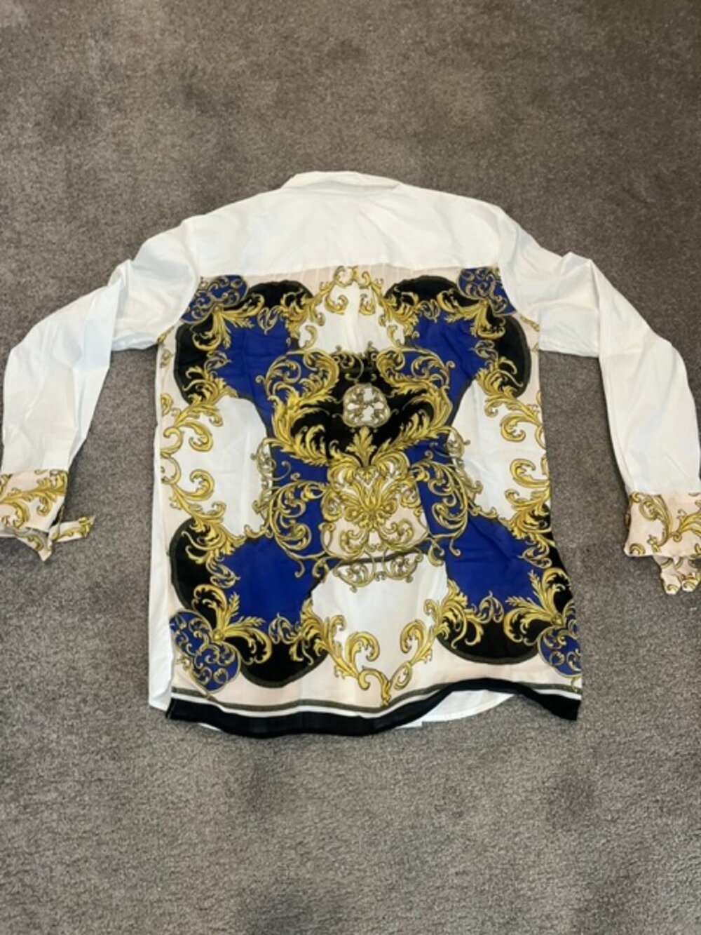 Riani Baroque Printed Mixed-Media Button-Down Blouse